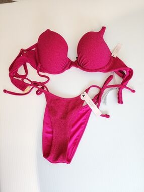 Victoria Secret Pink Shimmer Brazillian Push Up Bikini Set NWT